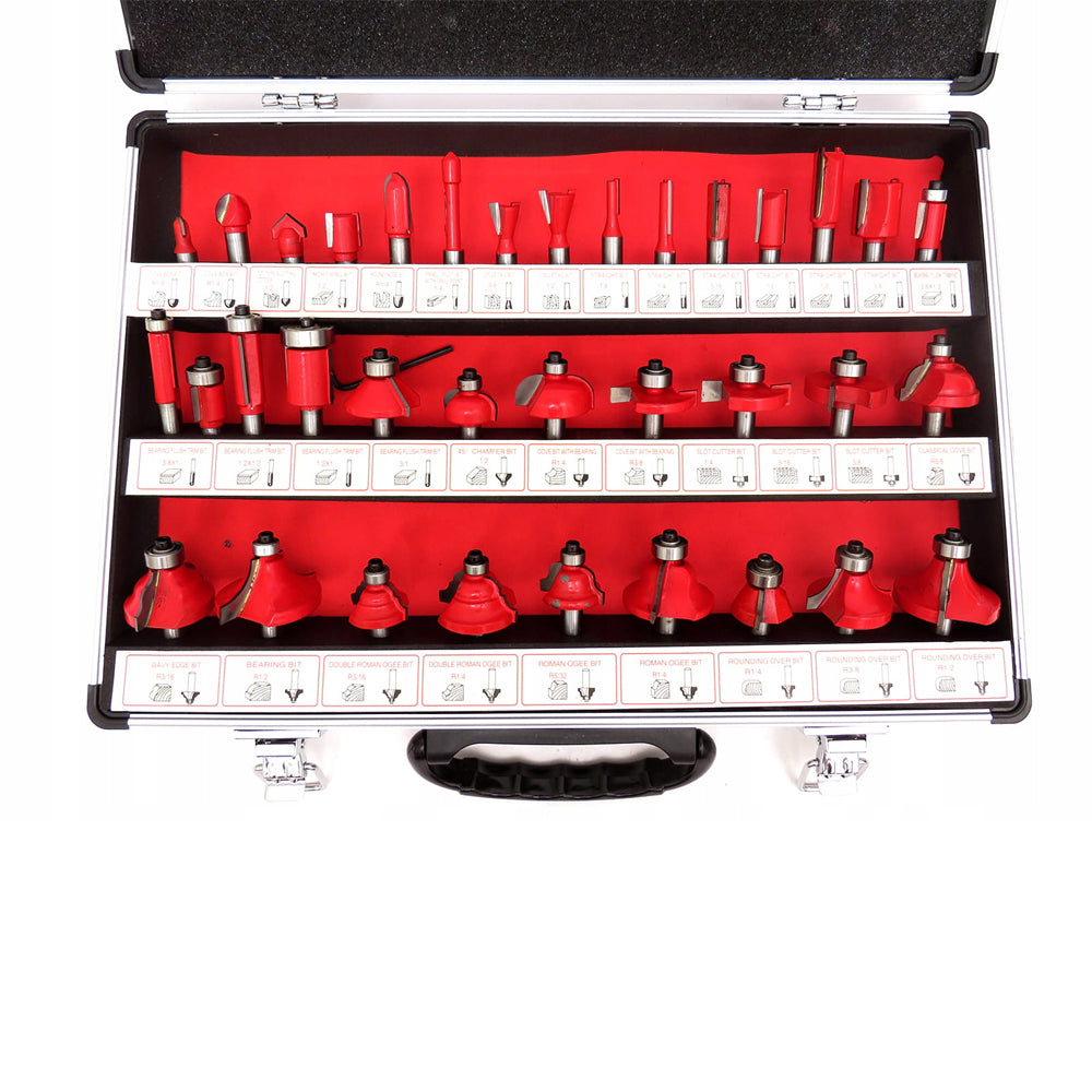 Set 35 freze pentru lemn, diferite forme si profile, ax prindere 8mm, cutie aluminiu, POLSKI K10280, Poza4