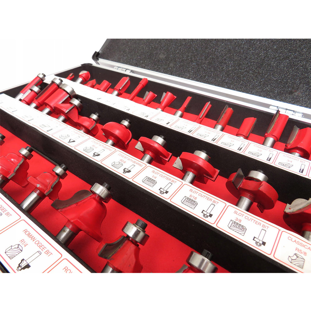 Set 35 freze pentru lemn, diferite forme si profile, ax prindere 8mm, cutie aluminiu, POLSKI K10280, Poza7