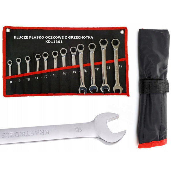 Set de chei combinate cu clicket, 12 piese, KRAFTSON % Import Polonia %  11301, 8-19MM