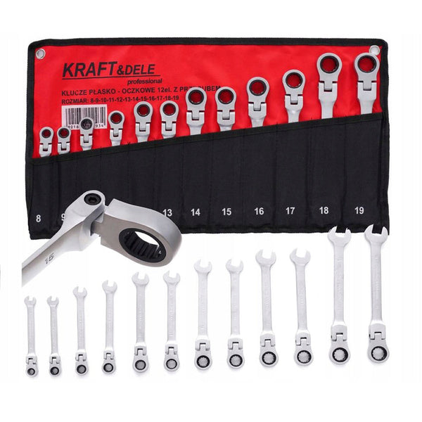 Set de chei combinate cu clicket, 12 piese, KRAFTSON % Import Polonia %  10947, 8-19MM