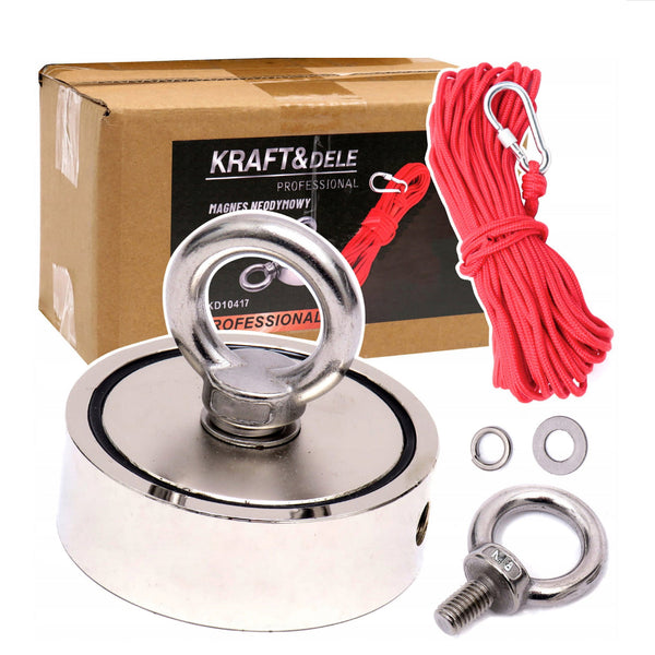 *OFERTELE-IEPURASULUI* Set magnet neodim KRAFTSON % Import Polonia %  10415, 140kg, cu carabiniera, franghie si manusi
