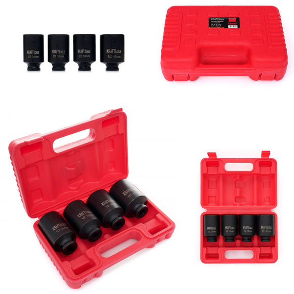 Set tubulare impact 1/2", KRAFTSON % Import Polonia %  11754, bihexagonale, 12 colturi, 4 piese, pentru scule electrice