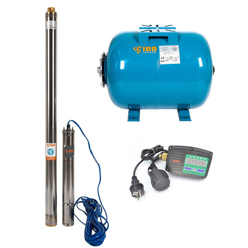 Set Hidrofor 50L cu Pompa submersibila IBO Dambat 3TI37, 1.1kW, Presostat electronic inteligent PRESS SX