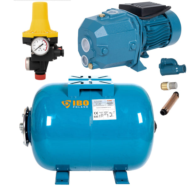 Set Hidrofor 50L cu Pompa suprafatacu ejector IBO Dambat DP355, 1.1kW, cu Presostat electronic automat, galben