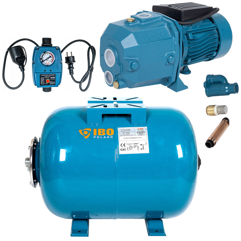 Set Hidrofor 50L cu Pompa suprafatacu ejector IBO Dambat DP355, 1.1kW, cu Presostat electronic automat PC-59