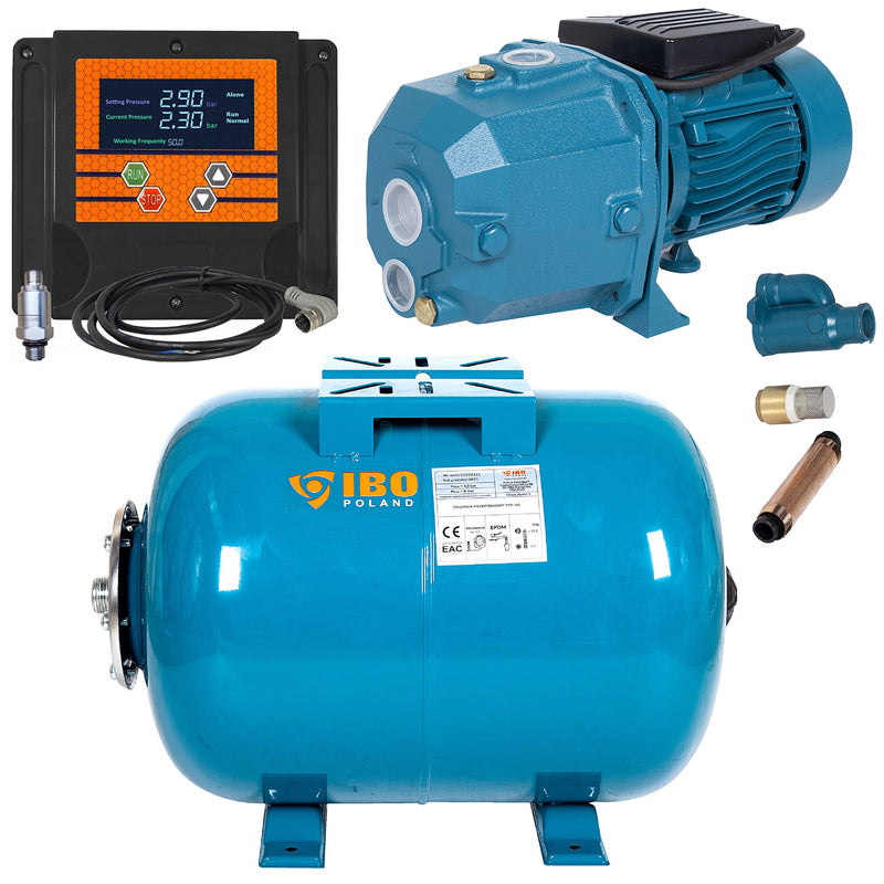 Set Hidrofor 50L cu Pompa suprafatacu ejector IBO Dambat DP355, 1.1kW, cu Panou comanda inteligent cu convertizor frecventa IVR-10-030S