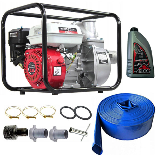 *OFERTELE-IEPURASULUI* Set Motopompa apa Kraft&Dele KD770, 2 Toli, 36m3/Ora, Refulare 30m, Furtun PVC 100m, Ulei 4T