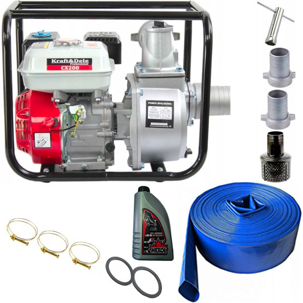 *OFERTELE-IEPURASULUI* Set Motopompa apa Kraft&Dele KD771, 6.5CP, 3 Toli, 60m3/Ora, Furtun PVC 50m, Ulei 4T