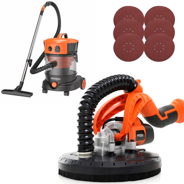 *BLACK-FRIDAY* Set Slefuitor pereti girafa cu aspirator Kraft&Dele KD1541, 710W, 225 mm + Aspirator umed uscat industrial fara sac 5156, 1400W, 25L, cu priza scule