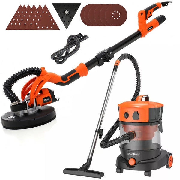 *OFERTELE-IEPURASULUI* Set Slefuitor pereti girafa cu aspirator Kraft&Dele KD1542, 710W, 225mm + Aspirator umed uscat industrial fara sac 5156, 1400W, 25L, cu priza scule