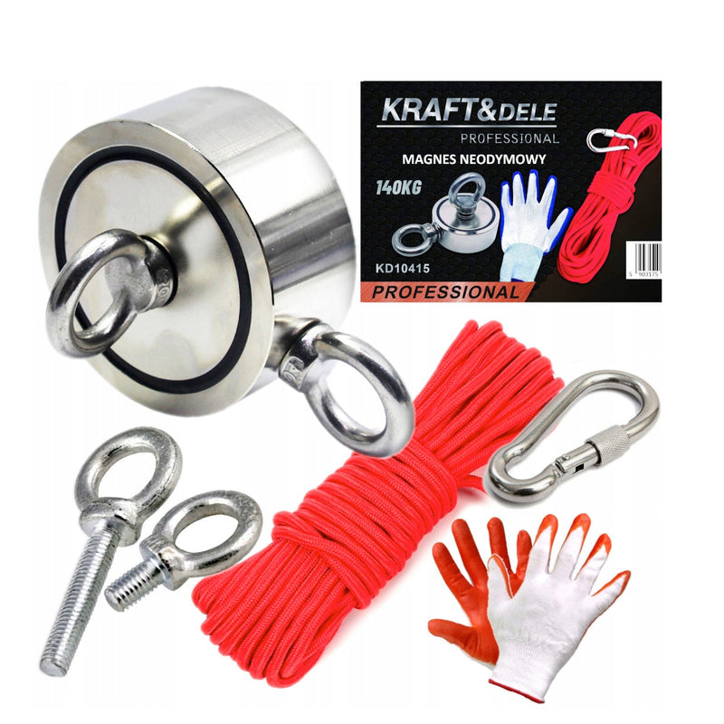 *OFERTELE-IEPURASULUI* Set magnet neodim Kraft&Dele KD10415, 140kg, cu carabiniera, franghie si manusi