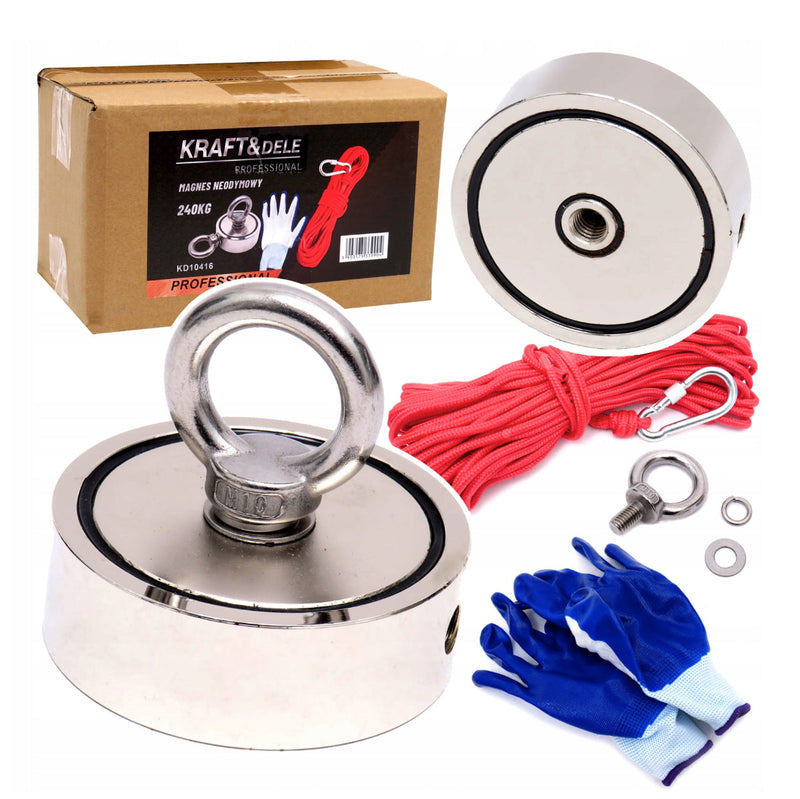 *OFERTELE-IEPURASULUI* Set magnet neodim Kraft&Dele KD10416, 240kg, cu carabiniera, franghie si manusi