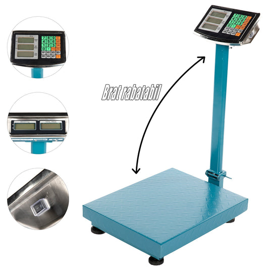 Cantar electronic comercial, 300KG, cu brat rabatabil si afisaj dublu, NOB