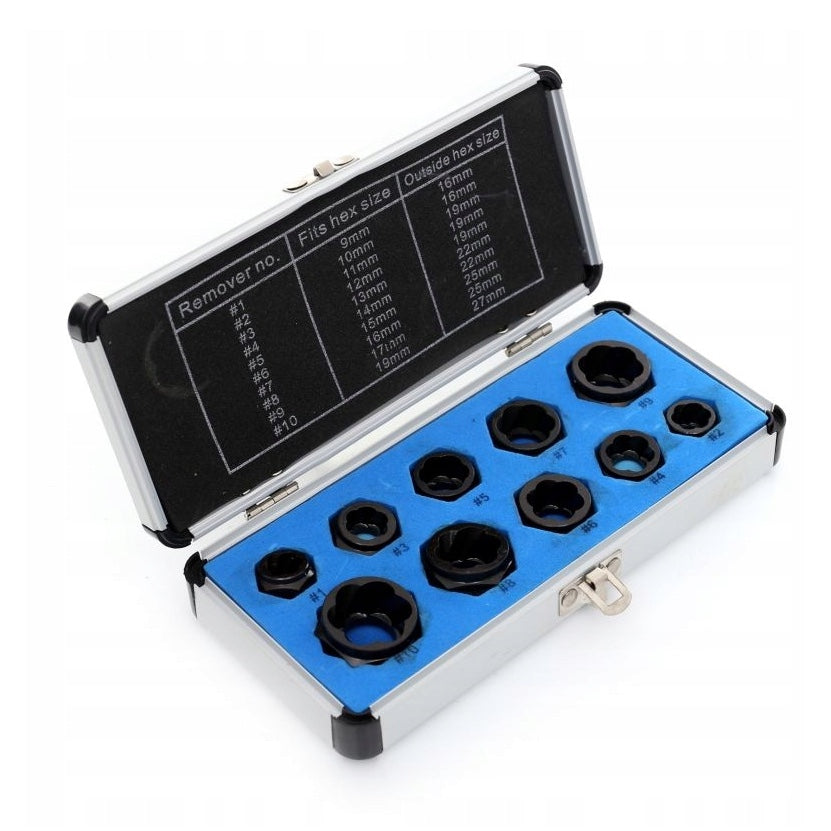 Set desfacere (extragere) suruburi sau piulite defecte, include 10 buc priza externa pentru cap surub HEX 9-19mm, POLSKI K10268, Poza2