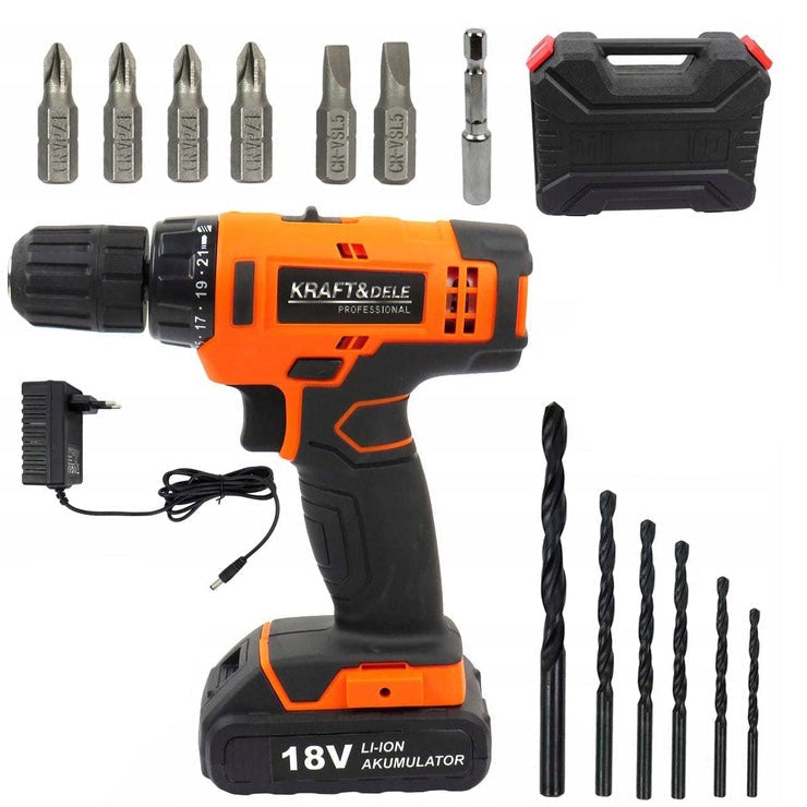 Set masina insurubat si gaurit cu acumulator 18V, include burghie, biti si cutie depozitare, POLSKI K1572, Poza1