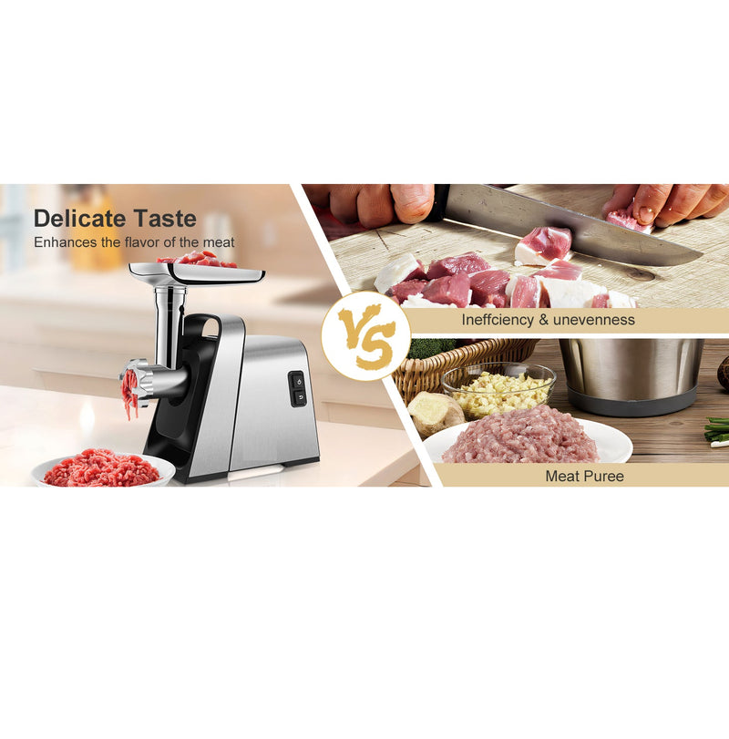 *PROMO* Set Masina de tocat carne electrica VOKNER MGG-081, 1600W, 100Kg/Ora + Masina umplut carnati 3kg vertical din Inox