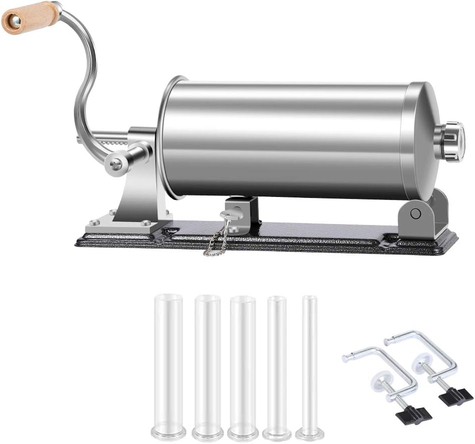 Masina de umplut carnati, 5.5Kg, VOKNER, 5xPalnii Incluse, Orizontala, din INOX