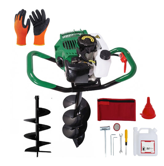 Motoburghiu pamant CT, 8.1CP + 2x Burghiu 150mm/800mm + 250mm/800mm + Manusi de Lucru