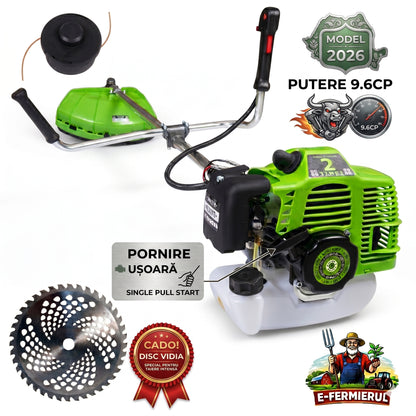 Motocoasa E-FERMIERUL GT6HP-BM-2T, GREEN-Neon, 9.6CP + Extra Disc Vidia CADOU