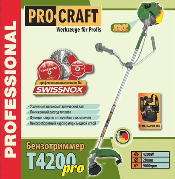 Set Motocoasa Procraft 4200, 4.2kw(6CP), 52CC + Cap Drujba + 4 Sisteme Taiere