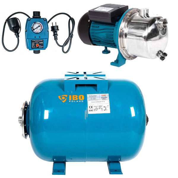 Kit Hidrofor 50L cu Pompa suprafata IBO Dambat AJ50/60 INOX, 1.1kW, cu Presostat electronic automat PC-59