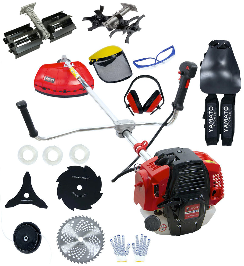 *BuZZ* Set Motocoasa 7.2CP YAMATO® WarpSpeed X8000, 10.000 RPM, + Cultivator, + Prasitoare, 12 Accesorii Incluse, Vidia