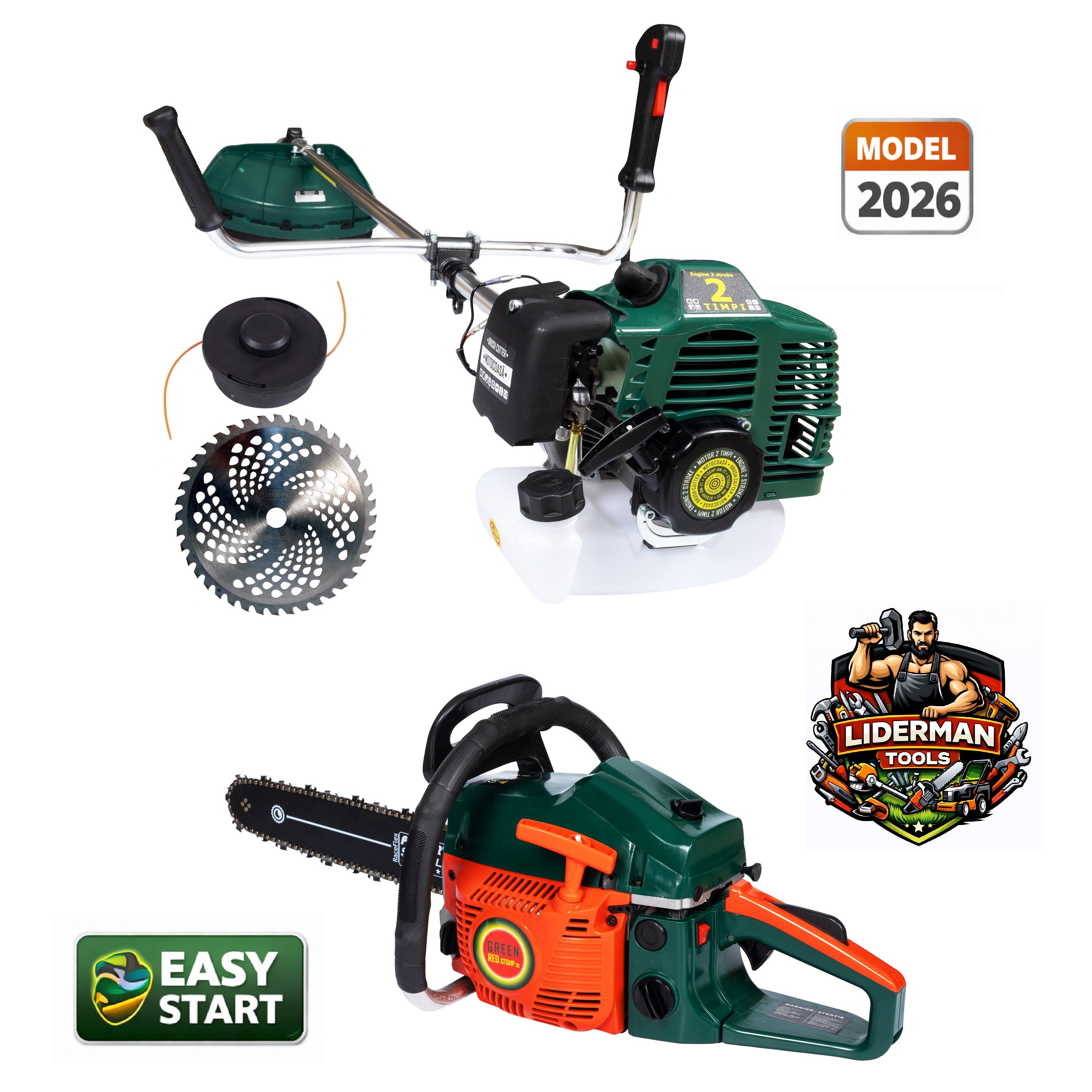 Set Complet Motocoasa + Drujba LIDERMAN GTO6HP-BM-2T, GREEN-Racing