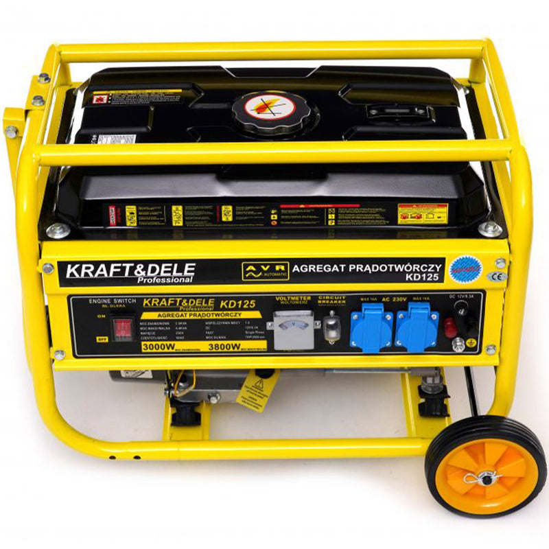 Generator curent Kraft&Dele KD125, 230V, 7CP, 4 timpi, stabilizator tensiune (AVR), roti transport