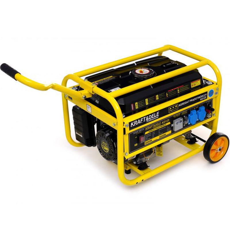 Generator curent Kraft&Dele KD125, 230V, 7CP, 4 timpi, stabilizator tensiune (AVR), roti transport