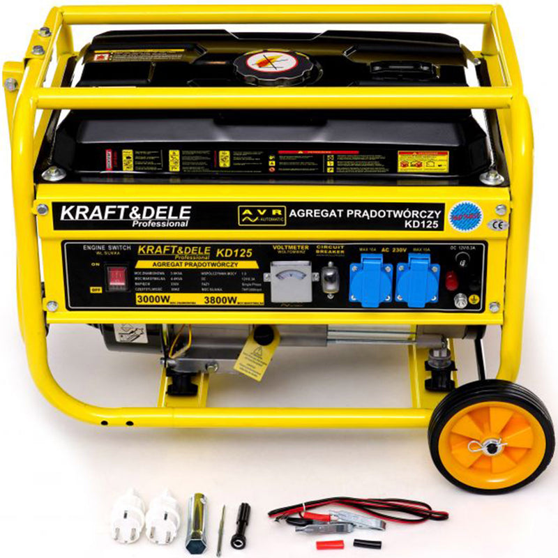 Generator curent Kraft&Dele KD125, 230V, 7CP, 4 timpi, stabilizator tensiune (AVR), roti transport