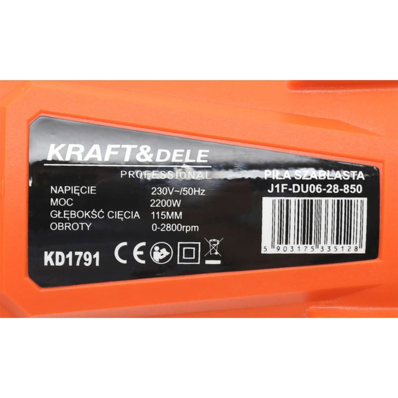 Fierastrau sabie Kraft&Dele KD1791, 2200W, 2800 RPM, adancime taiere 115mm