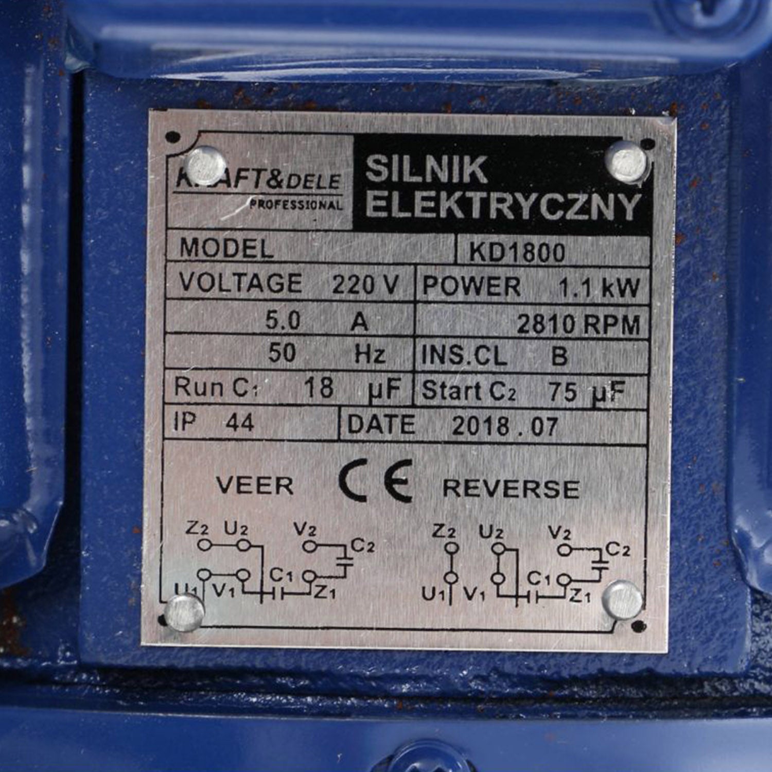 Motor electric monofazat Kraft&Dele KD1800, 1.1KW, 2810RPM, carcasa fonta