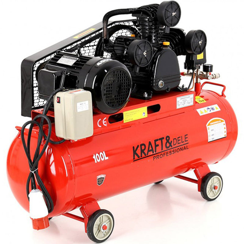 Compresor aer Kraft&Dele KD405, 100L, motor 4.1kW trifazat, 8Bar, 650/min, 3 pistoane