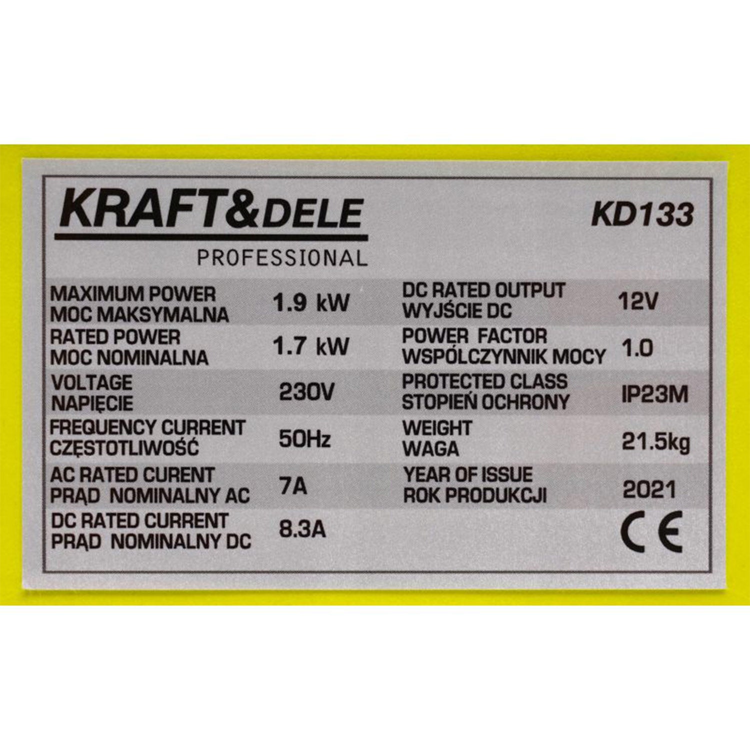 Generator curent Kraft&Dele KD133 1900W, 230V, 3CP, 4 timpi