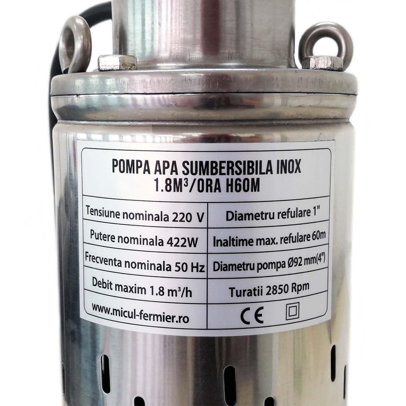 Pompa submersibila Micul Fermier 0.79kW, 60m, 1tol, debit 1.8 m3?/h, (MFE-1709)