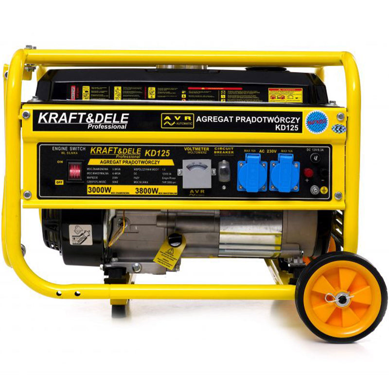 Generator curent Kraft&Dele KD125, 230V, 7CP, 4 timpi, stabilizator tensiune (AVR), roti transport