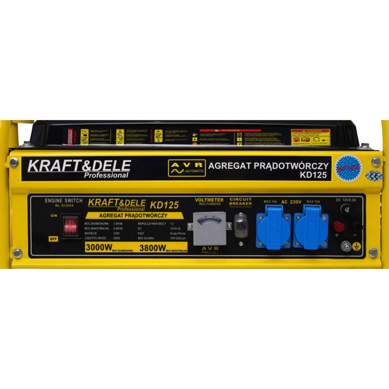 Generator curent Kraft&Dele KD125, 230V, 7CP, 4 timpi, stabilizator tensiune (AVR), roti transport