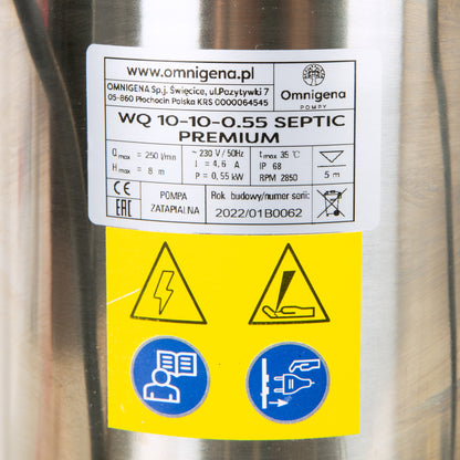 Pompa apa murdara Omnigena WQ 10-10-0.55 SEPTIC, 0.55kW, debit 250l/min, H refulare 8m, submersibila