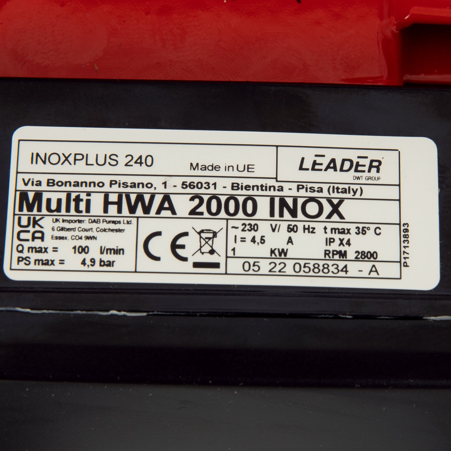 Pompa de suprafata Omnigena Multi HWA 2000 INOX, 230V, 1kW, 100l/min, H refulare 46m