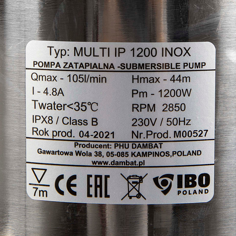 Pompa apa murdara/curata IBO Dambat MULTI IP1200Inox, 1200W, 105 l/min, rezistenta nisip