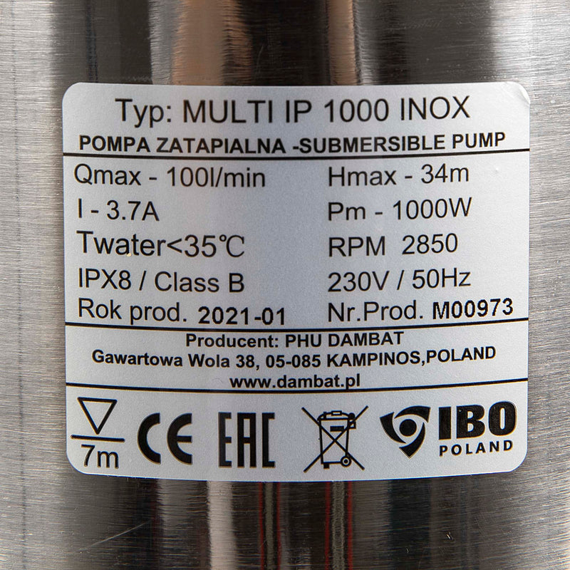 Pompa apa murdara/curata IBO Dambat MULTI IP1000Inox, 1000W, 100 l/min, rezistenta nisip