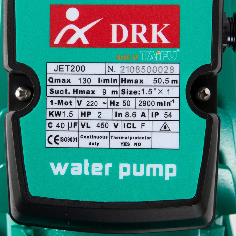Pompa hidrofor DRK JET200, 1.5kW, debit 130l/min, H refulare 50m, racord 1.5 toli, de suprafata