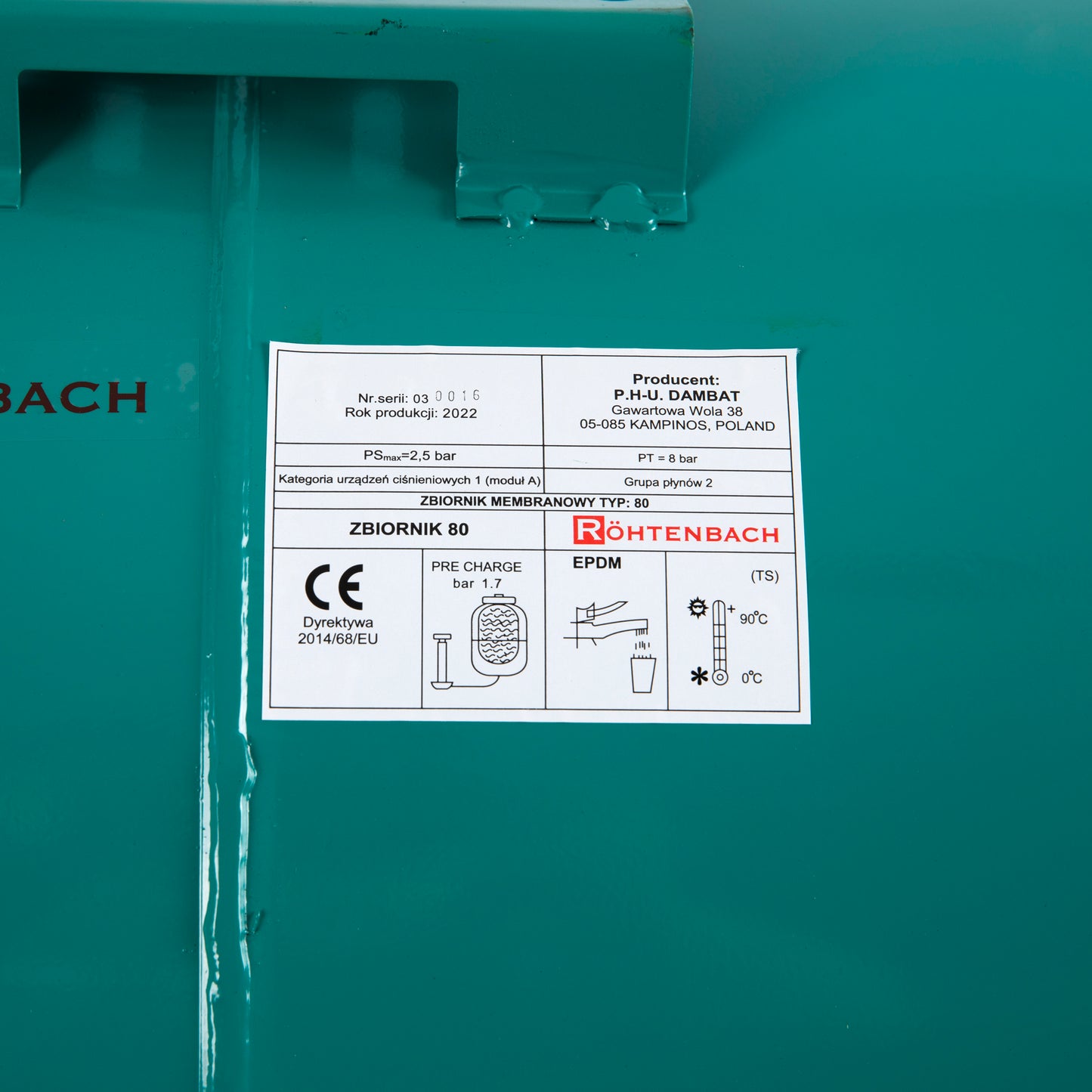 Vas expansiune Rohtenbach, 80 litri, orizontal cu diafragma, pentru apa calda si rece