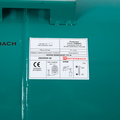 Vas expansiune Rohtenbach, 80 litri, orizontal cu diafragma, pentru apa calda si rece
