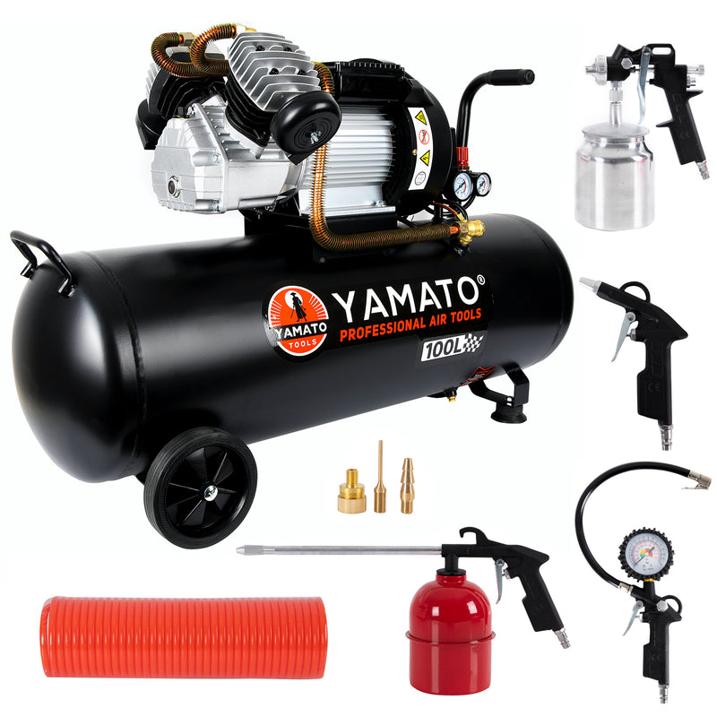 Kit Compresor aer Yamato XCP-100U, 100L, 3.2Cp, 2800W + Set 8 accesorii compresor