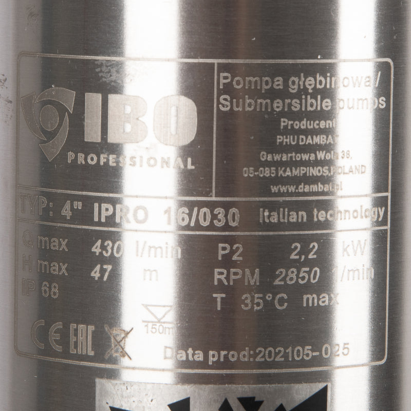 Pompa submersibila IBO IPRO Professional 4IPRO 16/030, 380V, 2.2kW, debit 430l/min, H refulare 47m