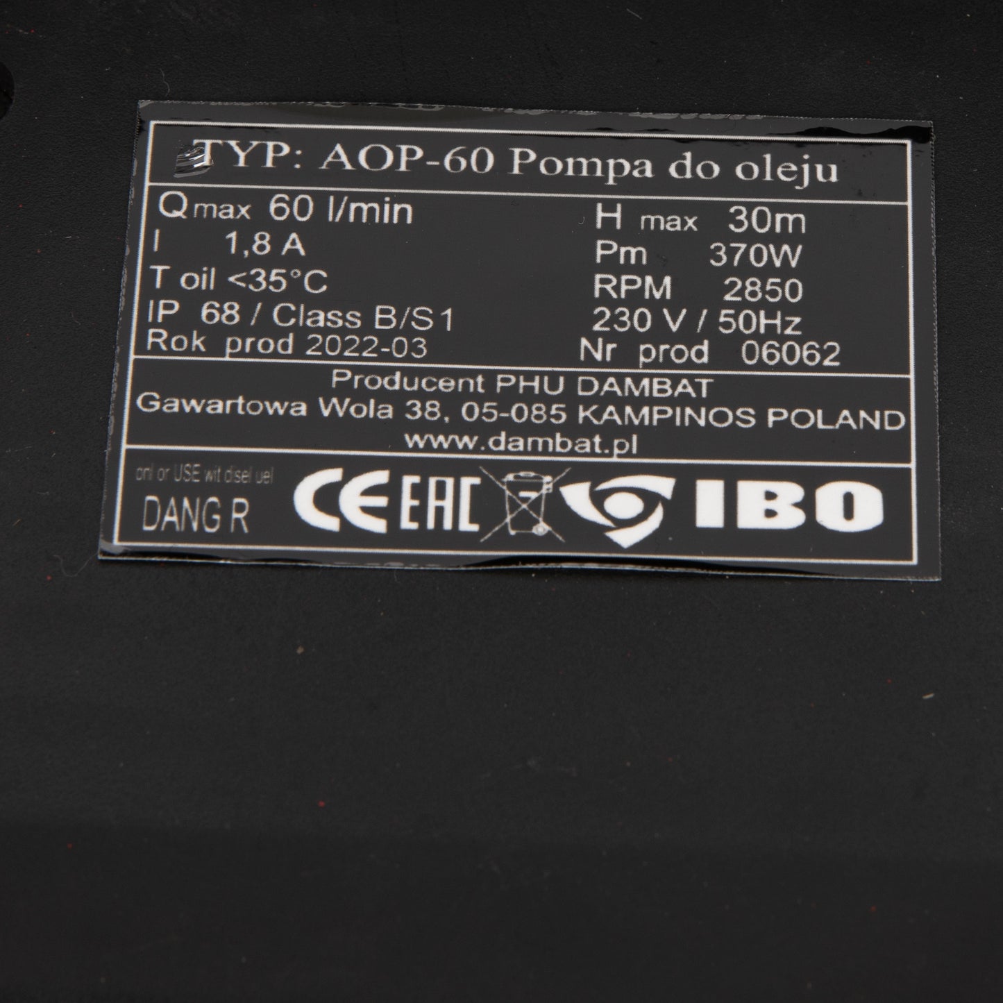 Pompa transfer motorina IBO Dambat AOP60 Kit, 370W, 60 l/min, pentru combustibili