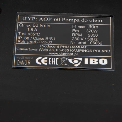 Pompa transfer motorina IBO Dambat AOP60 Kit, 370W, 60 l/min, pentru combustibili
