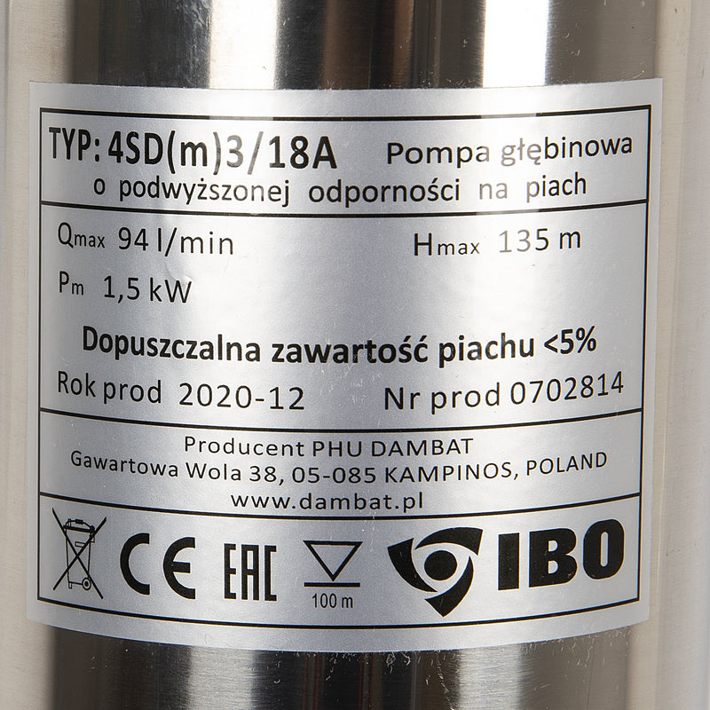 Kit hidrofor 24L cu pompa submersibila IBO Dambat 4SDM3/18, 1.5kW, debit 94l/min, H refulare 135m, racord 1.5