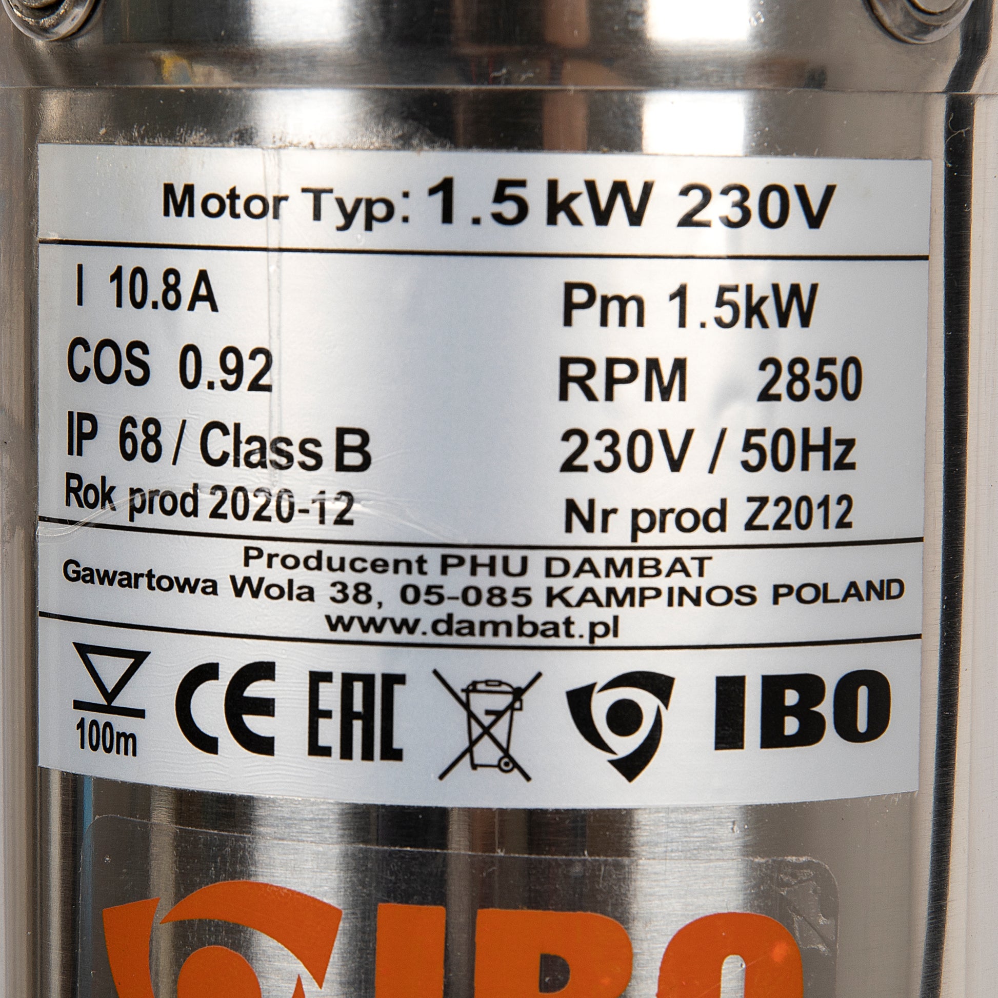 Pompa submersibila IBO Dambat 4SDM3/18, 1.5kW, debit 94l/min, H refulare 135m, racord 1½, rezistenta sporita la nisip